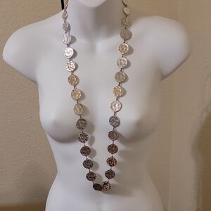 Chico's Neutral Marbled Round Disc Long Necklace